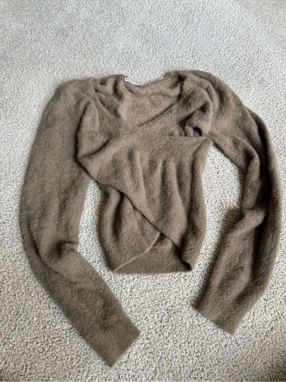 Cozy V-Neck Fuzzy Knit Sweater in Brown long sleeve soft